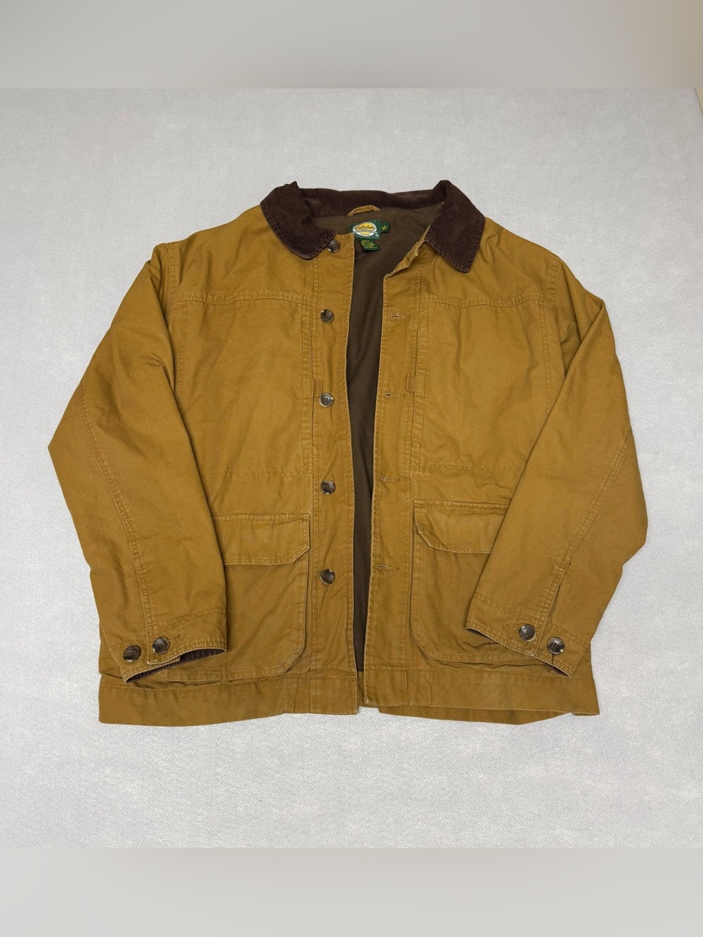 Cabelas Men's Size L Cotton Canvas Field Barn Cabin Chore Jacket Camel Tan